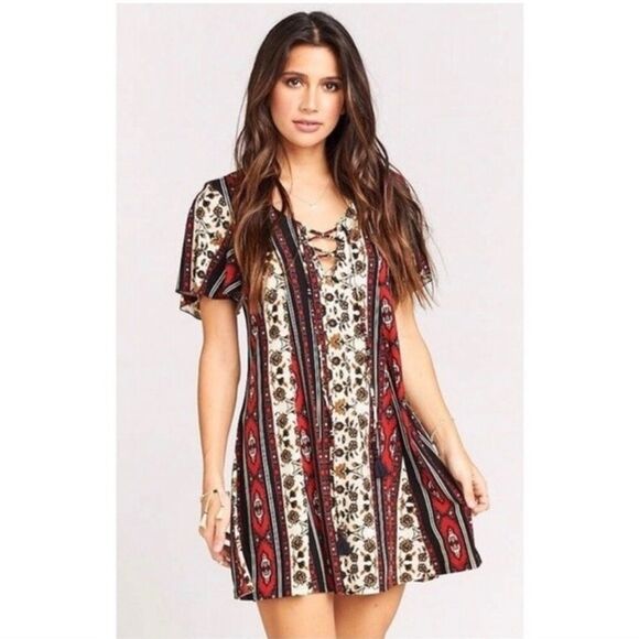 Show Me Your Mumu Matilda Patchwork Floral Lace Up Boho Mini Dress - Size XS - Picture 1 of 7